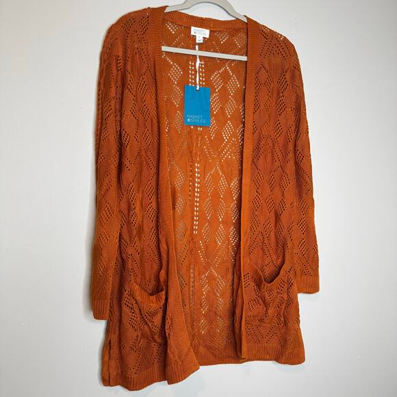 Market & Spruce Cecily Pointelle Open Front Cardigan Orange NWT Women’s XS - Picture 2 of 9